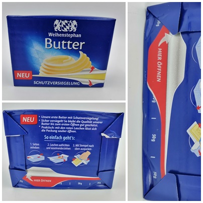Verpackung mit Schutzversiegelung - Nie wieder fettige Finger dank der Weihenstephan Butter 