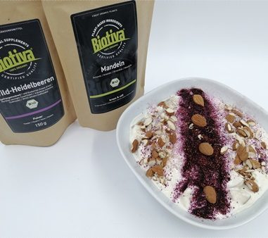 Biotiva Superfood Paket – Heidelbeerpulver, Kurkuma-Ingwer Tee und Mandeln